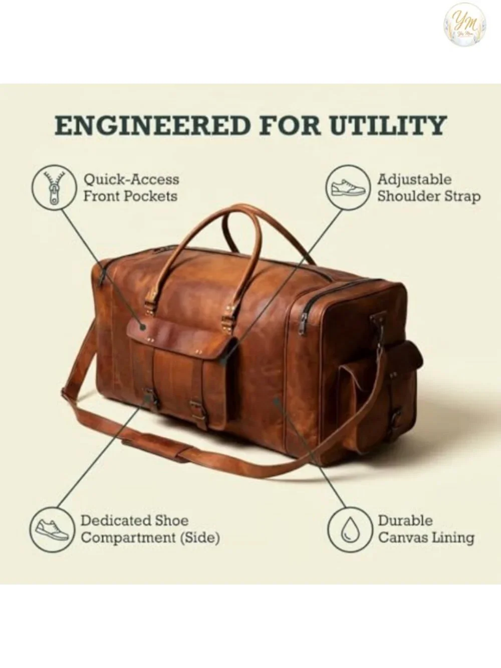 Handmade Full-Grain Leather Travel Duffle Bag Carry On Weekender Gym Sports